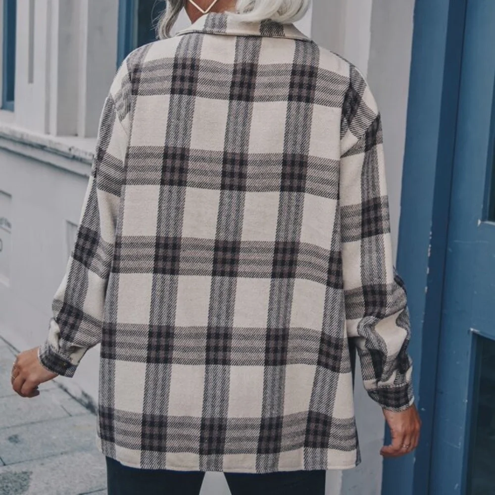 Cozy Plaid Button up Oversized Jacket Shacket Boyfriend - Picture 3 of 4